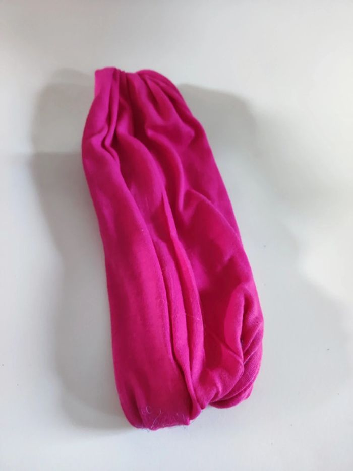 Bandeau turban cheveu rose vif large / coton - photo numéro 2