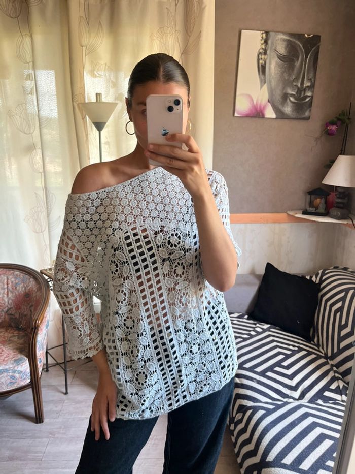 Top maille filet grunge bohème champêtre western country y2k - photo numéro 3