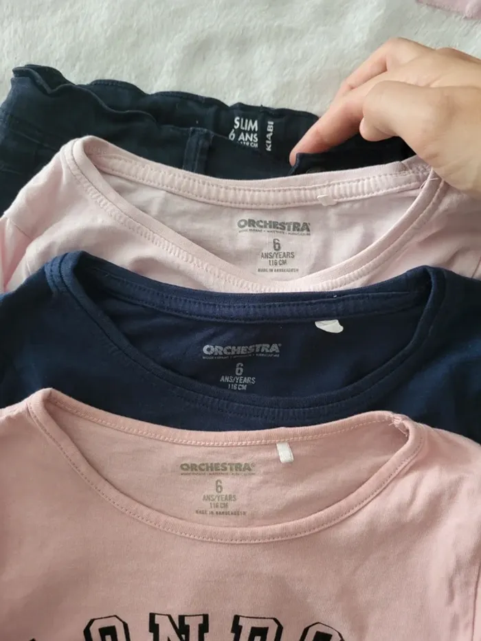 Ensemble de 3 t-shirts ml et jeans marine 6ans - photo numéro 2