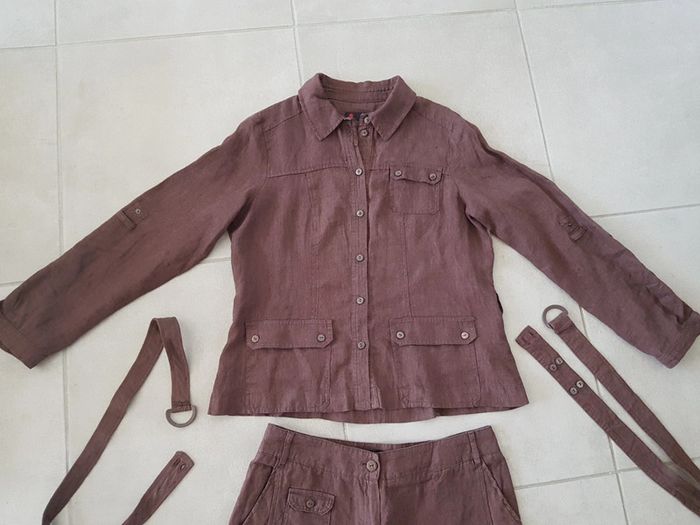 Ensemble 2 pièces SYM 100% lin  marron manches relevables - photo numéro 10