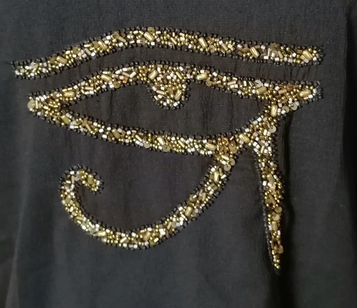 Top / débardeur noir motif égyptien oeil hiéroglyphes perles taille S DDP - photo numéro 8