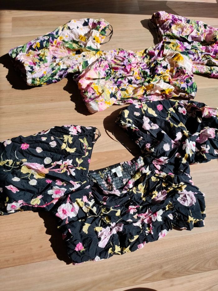 top à manches bouffantes fleuri lot de 2 h&m neuf taille XL