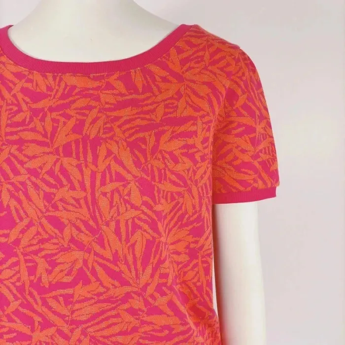 Ensemble Tee-shirt + jupe rose/orange à motif feuillage - Taille M - A309 - photo numéro 9