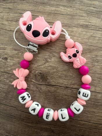 Attache tétine personnalisée Disney Angel Stitch