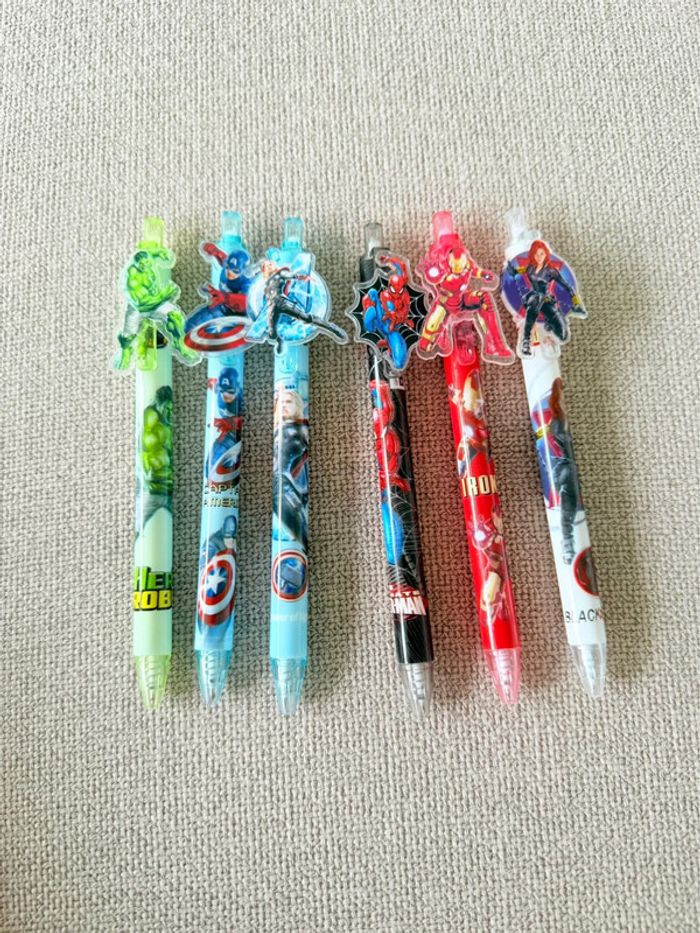 Lot de 6 stylos super-héros Marvel – Hulk, Captain America, Spider-Man, Iron Man, Black Widow