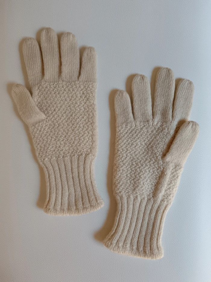 Gants laine tricotés crème maille Irlandaise - photo numéro 4