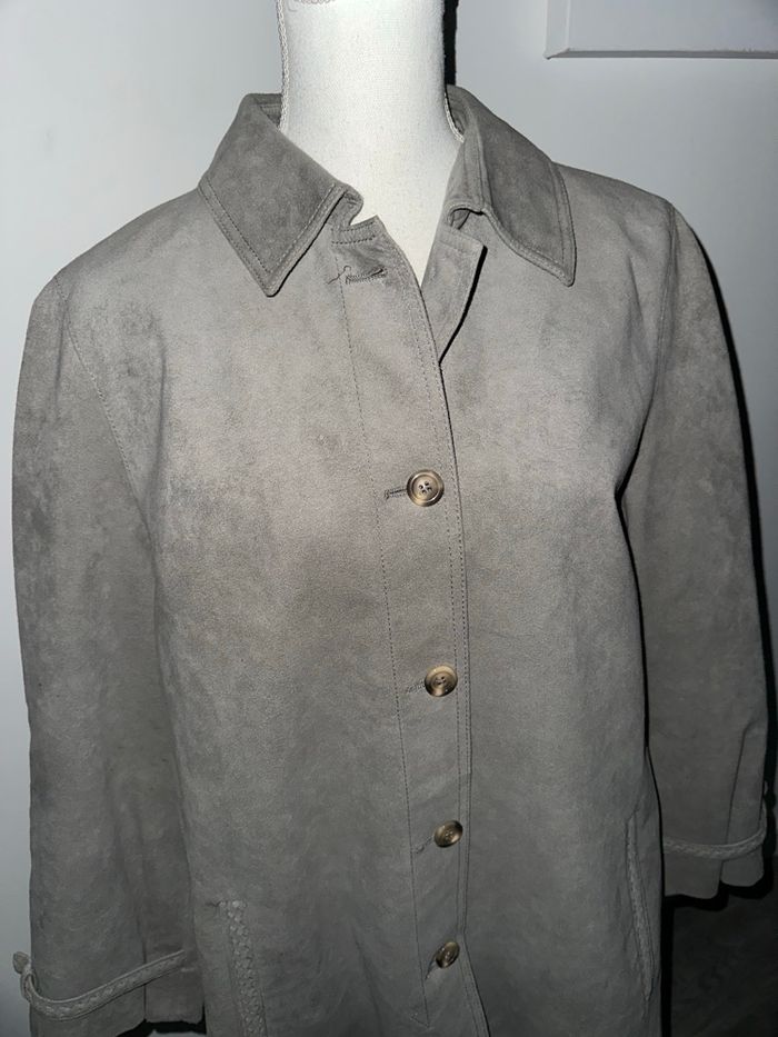 Manteau suédine gris détails tressés Vintage T42 XL - photo numéro 5