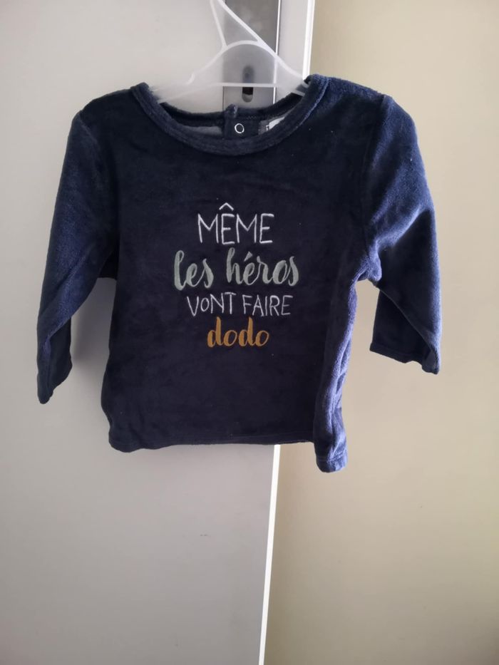 Pyjama 2 pièces en velours "Même les héros vont faire dodo" 12 mois Gémo - photo numéro 3