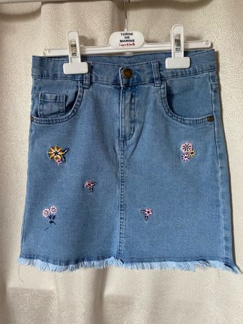 Jupe en jeans brodée de fleurs 12 ans Lili Marelle