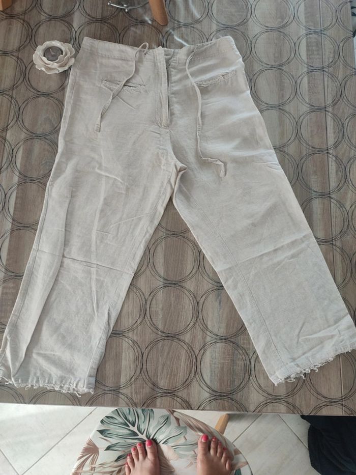 Pantacourt femme taille 40 en lin