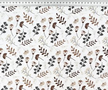 Coupon Tissu 100x80 Gingko et fleurs - marron