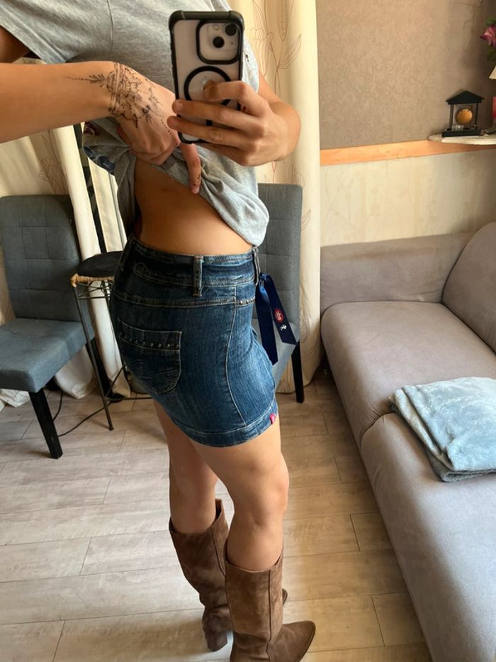 Mini jupe mini skirt jean denim country western - photo numéro 3