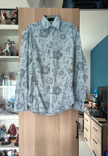 Chemise bleu clair fleuri Hawaï Izac - Taille S