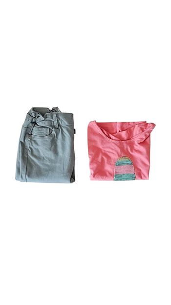 Ensemble pantalon verbaudet gris et top Punkidz corail taille 12 ans / 152 cm