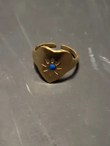Bague ajustable en acier inoxydable doré avec cœur et soleil bleu