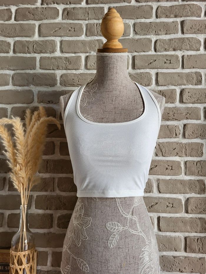 Crop top dos nu maille côtelée blanche - Neuf