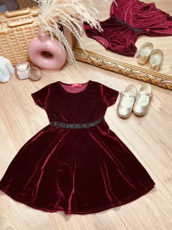 Taille 4 ans robe de fête fille Tissaia bordeaux et noire * velours * 🩷