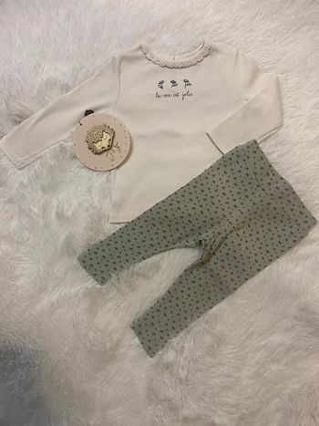 Ensemble fille haut manche longue avec col dentelle fleuri leggings