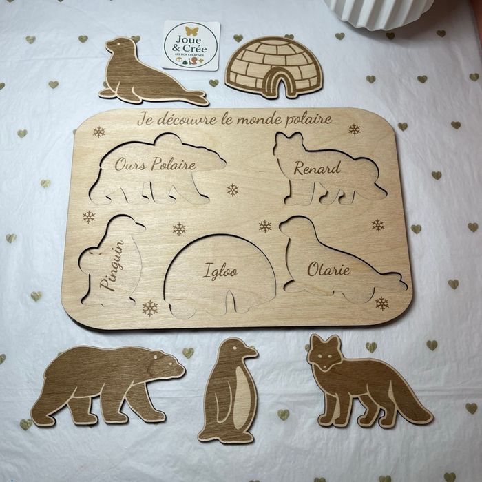 Puzzle en bois montessori pour enfant « Je découvre le monde polaire »
