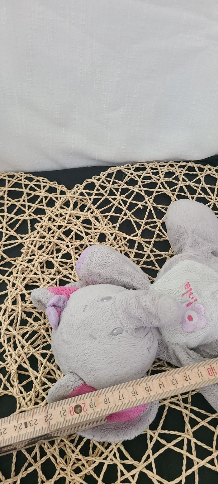 Doudou peluche éléphant Lola gris rose BEBISOL mauve fleur Arthur et Lola - photo numéro 4