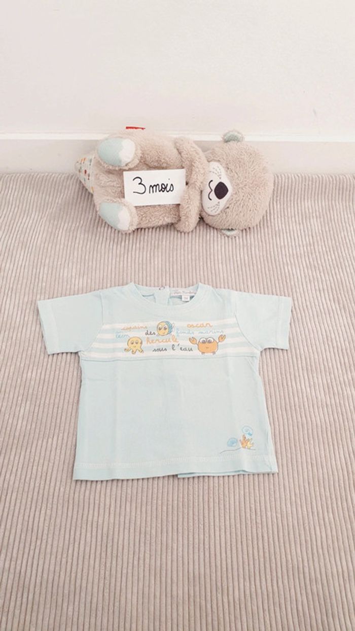Tee shirt manches courtes océan bleu bébé garçon 3 mois