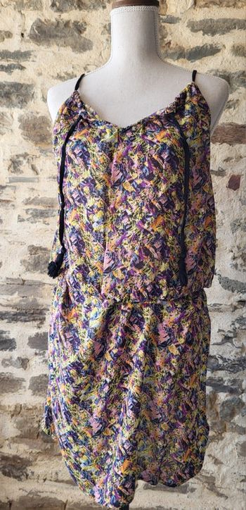 Robe d'été sans manches à motifs violet jaune et noir Bonobo Taille XS ou 36