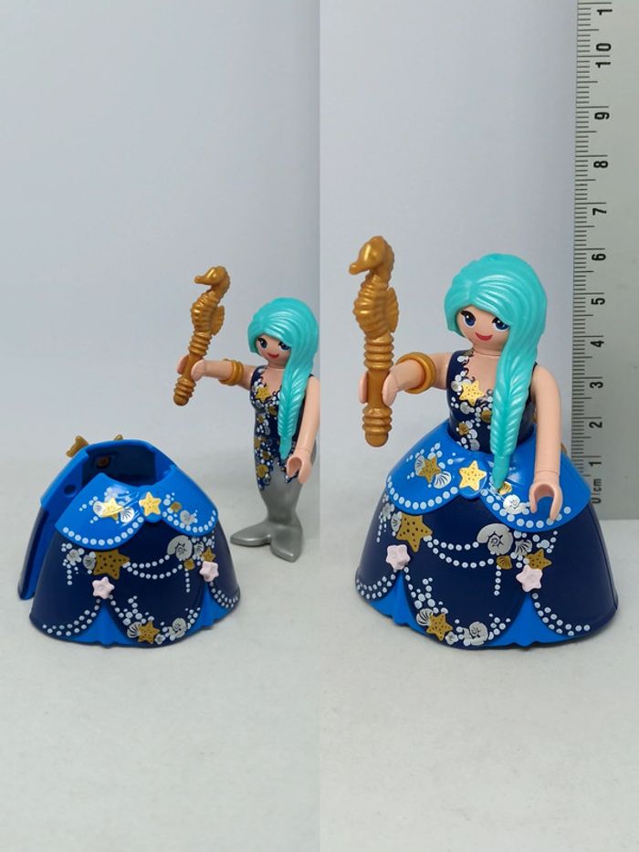 Femme sirène princesse avec robe et cheveux bleus playmobil