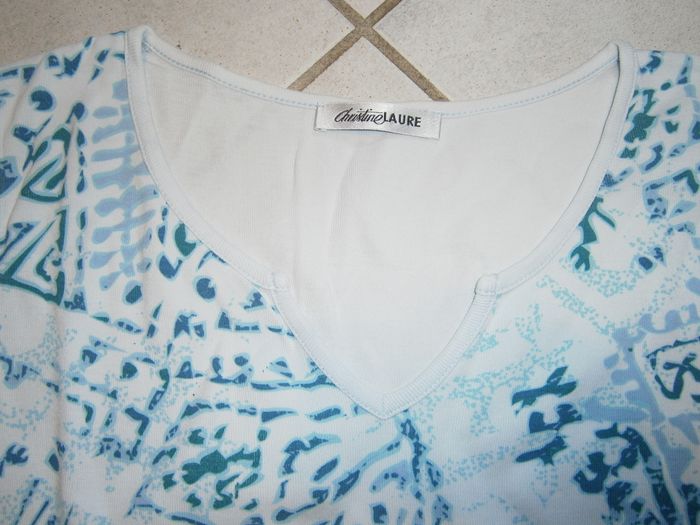 Débardeur blanc à motifs bleu CHRISTINE LAURE Taille 2/38 - photo numéro 6