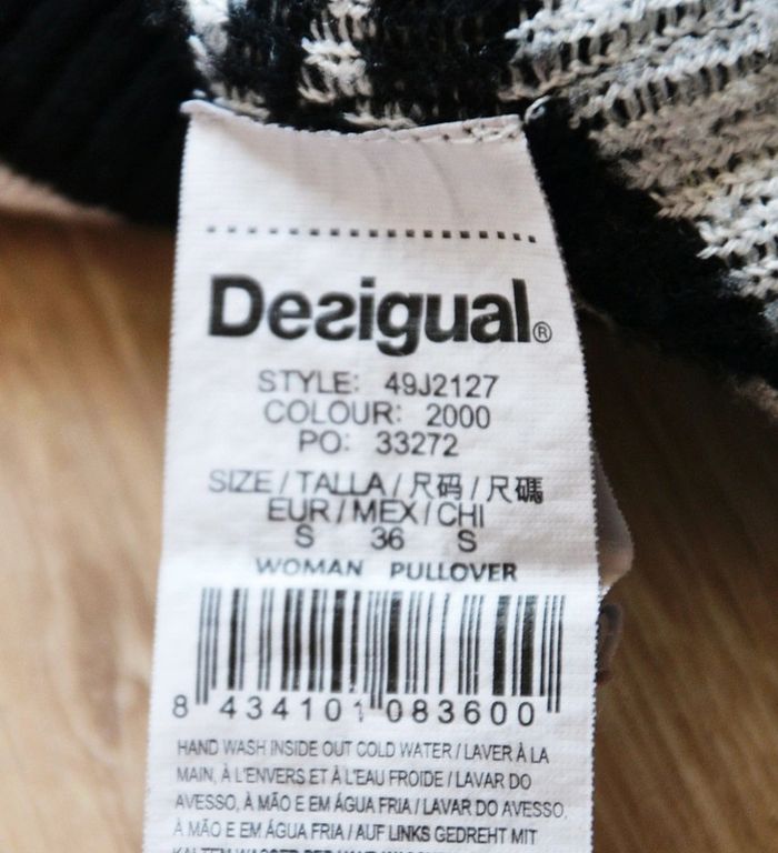 Desigual Pull Acrylique Col évasé Noir et Blanc Femme Exclusive Collection Vintage (Taille S) - photo numéro 8