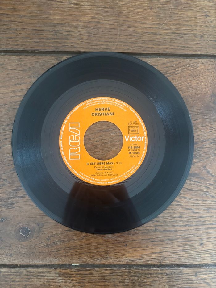Vinyle 45 tours Hervé Cristiani Il est libre max - photo numéro 3