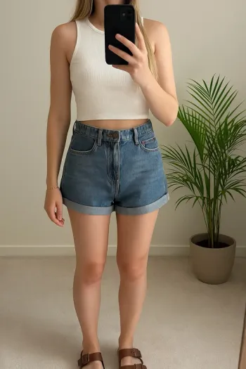 Short en jean bleu brut taille haute Bershka – Taille 34