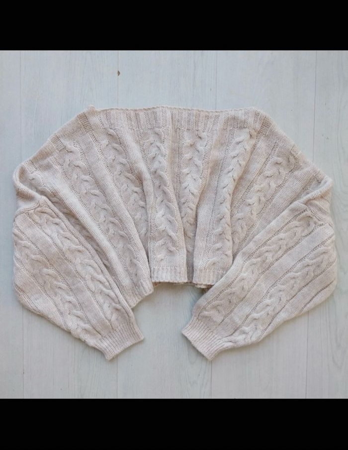 Pull court oversize beige claire maille  torsadée taille universelle - photo numéro 7