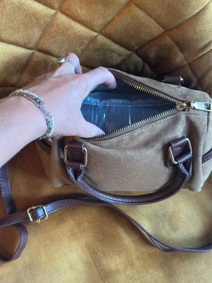 Petit sac à main / bandoulière marron façon daim – Similicuir neuf - photo numéro 5