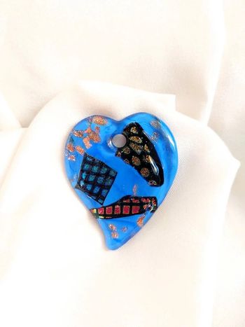 Pendentif cœur bleu en verre de murano