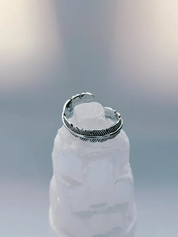 Bague Argentée Ouverte Acier Inoxydable Forme Plume - photo numéro 4