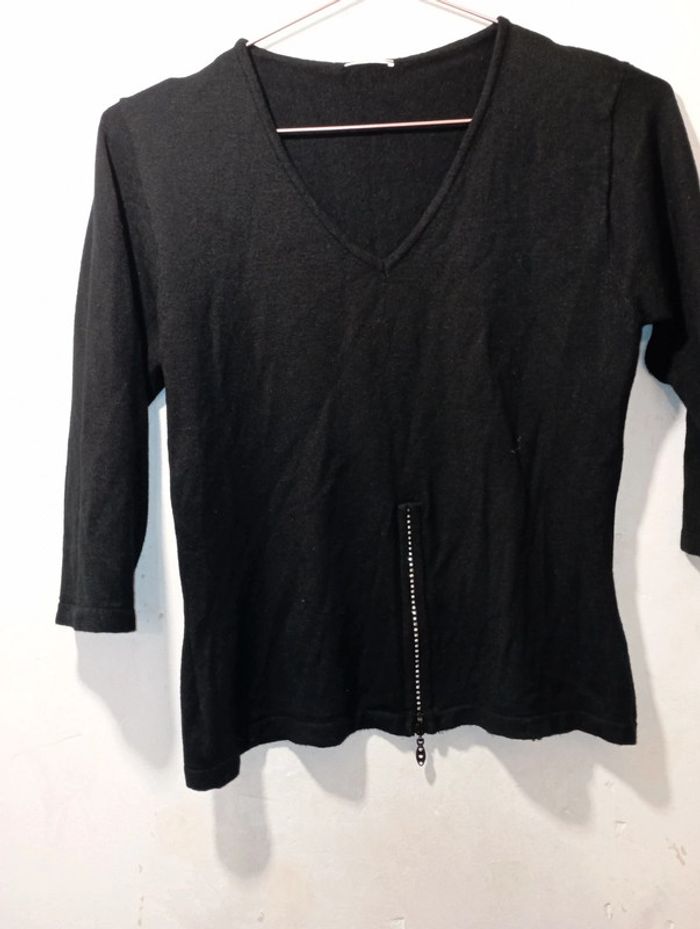 Pull maille noire sexy avec zip strass