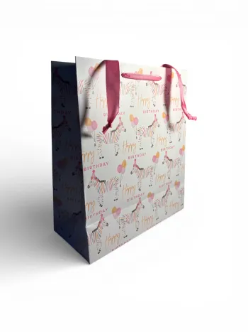 Sac cadeau “Happy Birthday” wilko motif zèbre Joyeux Anniversaire 21,5 x 25,5 x 10 cm Neuf