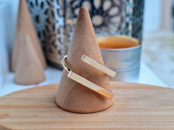 Bague Doré en acier inoxydable ajustable - Bague design barre parallèle pour femme