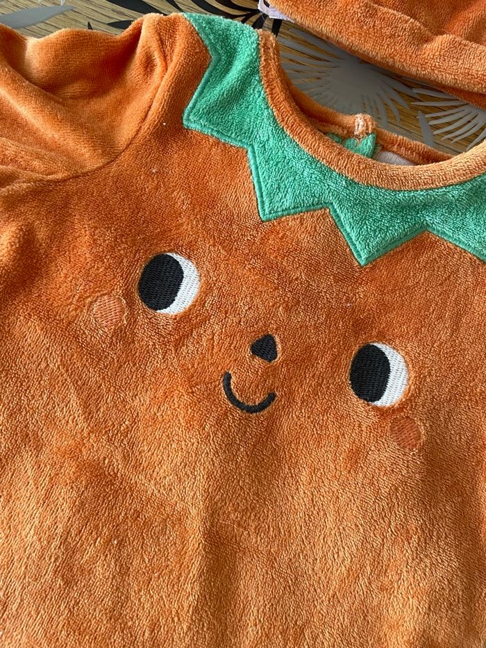 Ensemble pyjama sans pied + bonnet orange citrouille tex bb 3 mois - photo numéro 3