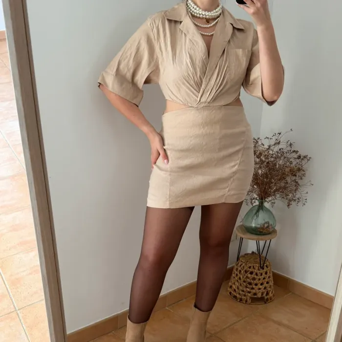 Robe chemise courte beige Zara lin taille L