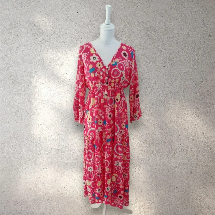 Robe longue imprimée fleuris décolleté en v taille S