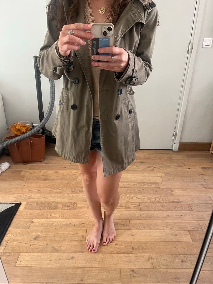 Manteau long demi saison kaki M