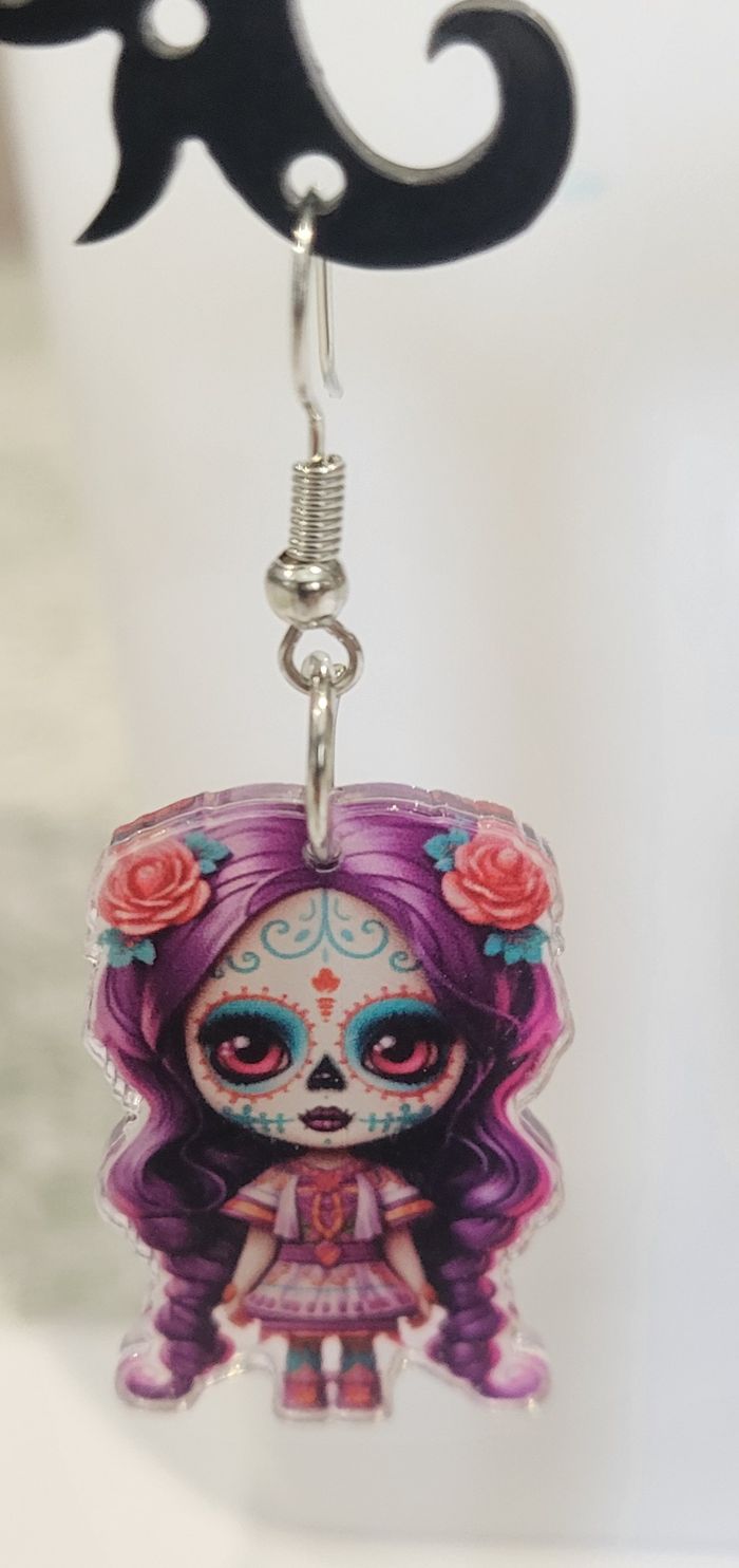 BOUCLES D'OREILLES POUPEE SANTA MUERTE HALLOWEEN ! NEUVE ! MODELE 4 - photo numéro 2