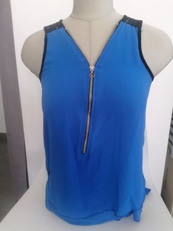 Débardeur type voilage bleu et dentelle noire /Taille M