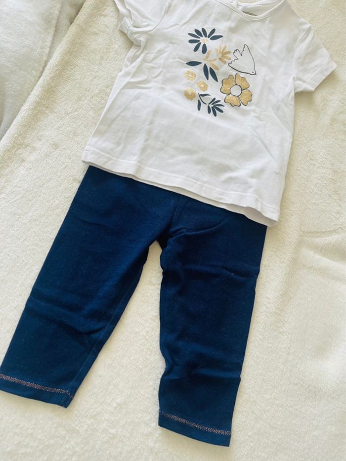 Ensemble tee shirt blanc et leggings bleu marine 12mois 74cm Orchestra - photo numéro 2