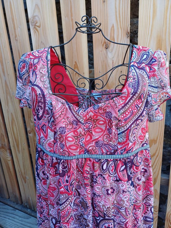Jolie tunique à manches courtes rouge imprimée Bleu Bonheur taille 42 - photo numéro 2