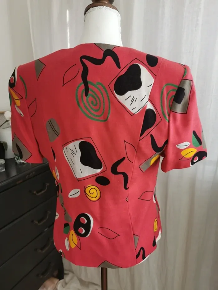 Haut chemisier avec épaulettes vintage années 80 Yolande Claudie made in France - photo numéro 3