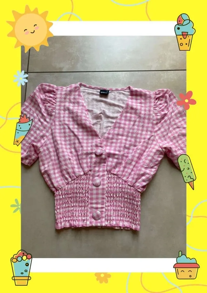Blouse rose fushia blanc à carreaux