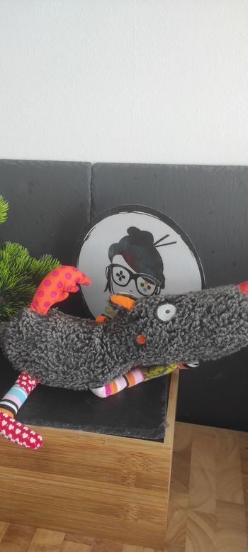 Ebulobo doudou loup gris noir orange vert grelot peluche Marron Pois Rayures