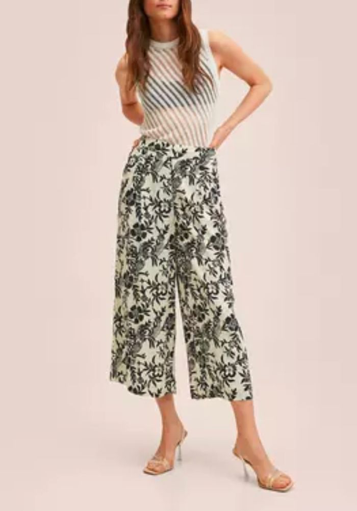 Pantalon / Jupe culotte large fluide fleurie noire et crème mango taille XS - photo numéro 1